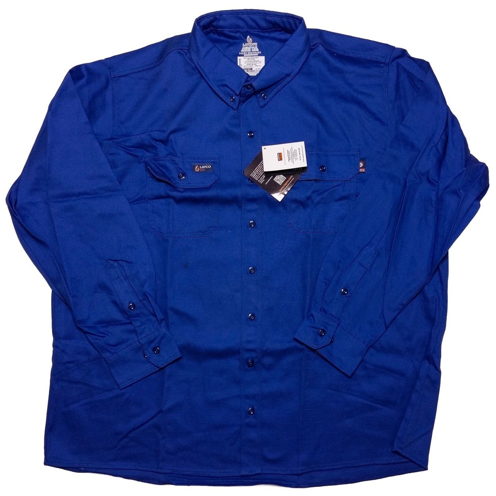 LAPCO Men's FR Uniform Shirt Long Sleeve Button IRO7 Blue 3XL ~ New